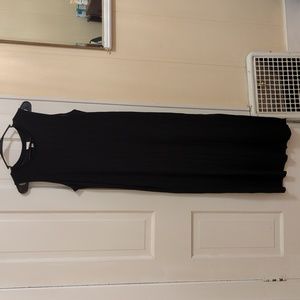 Pleated Black Maxi Dress with Slit